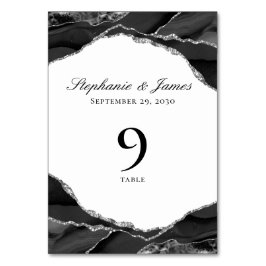 Tarjeta De Mesa Elegante Boda de Agate Negro Plateado