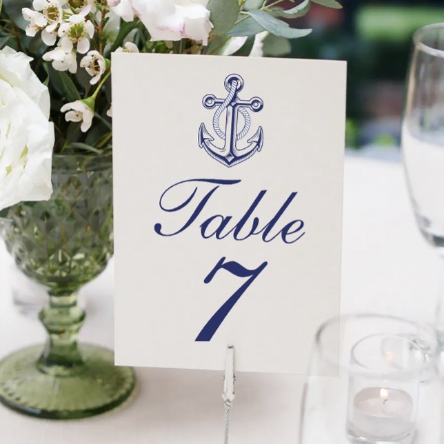 Tarjeta De Mesa Elegante Boda de Ancla Azul de la Marina Náutica (Subido por el creador)