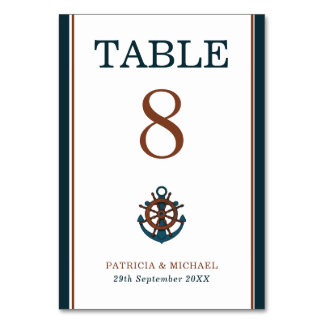 Tarjeta De Mesa Elegante Boda de Ancla de la Marina Náutica