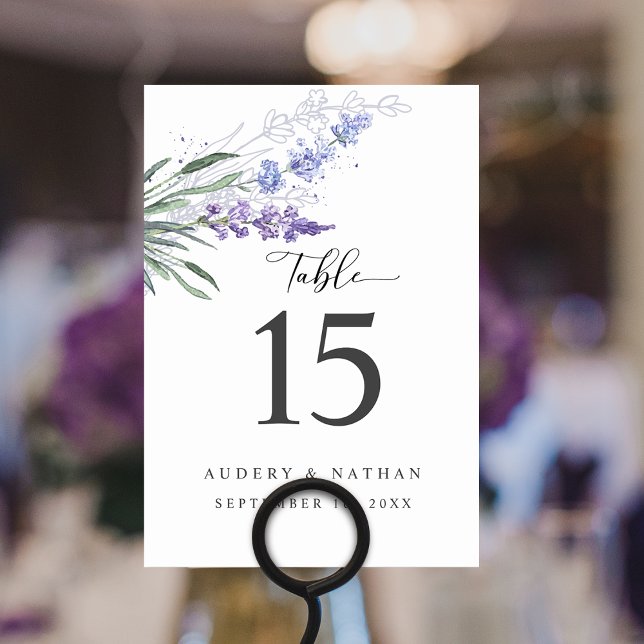 Tarjeta De Mesa Elegante boda de aquarela floral de lavanda (Elegant Lavender Floral Watercolor Wedding Table Number)