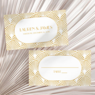 Tarjeta De Mesa Elegante Boda de Art Deco Blanco y Blanco
