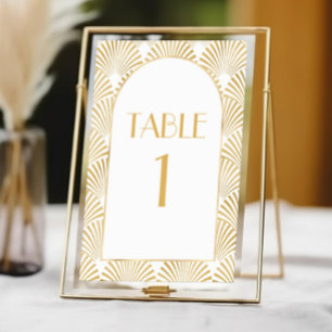 Tarjeta De Mesa Elegante Boda de Art Deco Blanco y Blanco