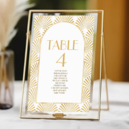 Tarjeta De Mesa Elegante Boda de Art Deco Blanco y Blanco