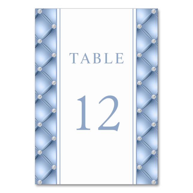 Tarjeta De Mesa Elegante boda de azul con diamantes capitonados (Anverso)