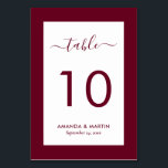 Tarjeta De Mesa Elegante Boda de Borgoña<br><div class="desc">Elegantes números de mesa de boda burdeos. Personaliza fácilmente en línea. Artículos de juego disponibles para complementar esta moderna tarjeta de número de tabla burdeos boda.</div>