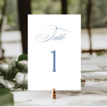 Tarjeta De Mesa Elegante Boda de caligrafía azul turquesa<br><div class="desc">Tarjeta boda clásica con caligrafía azul polvorienta elegante.</div>