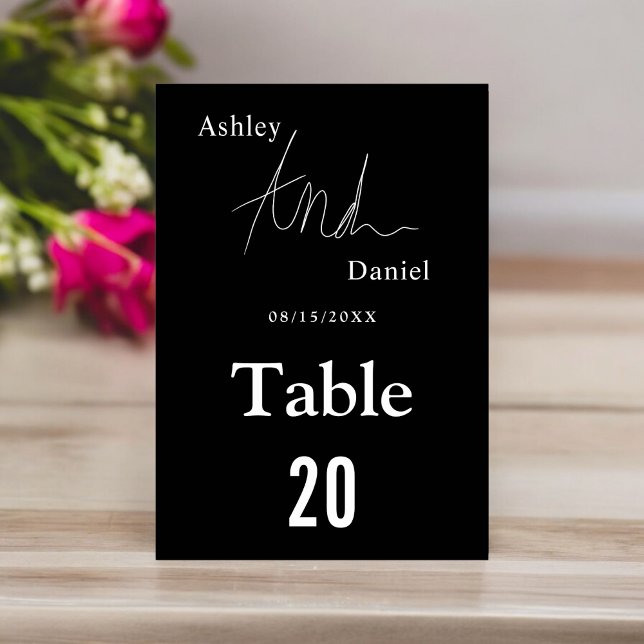 Tarjeta De Mesa Elegante Boda De Caligrafía Blanca Y Negra Sencill (Subido por el creador)