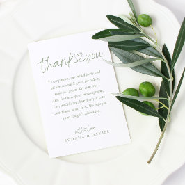 Tarjeta De Mesa Elegante Boda de Caligrafía Corazón Verde Salvia