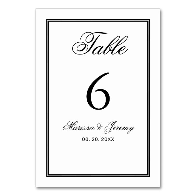 Tarjeta De Mesa Elegante Boda de caligrafía de escritura negra bla (Anverso)
