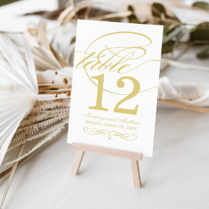 Tarjeta De Mesa Elegante Boda de caligrafía de oro
