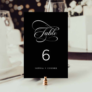 Tarjeta De Mesa Elegante Boda de caligrafía elegante negro