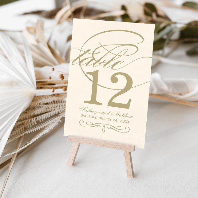 Tarjeta De Mesa Elegante Boda de caligrafía marfil-oro Monograma (Subido por el creador)