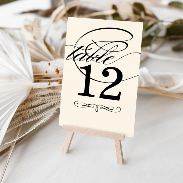 Tarjeta De Mesa Elegante Boda de caligrafía negra e marfil (Subido por el creador)
