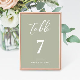 Tarjeta De Mesa Elegante Boda de caligrafía verde sabana