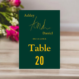 Tarjeta De Mesa Elegante Boda De Caligrafía Verde Y Oro