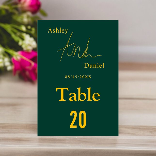 Tarjeta De Mesa Elegante Boda De Caligrafía Verde Y Oro (Subido por el creador)