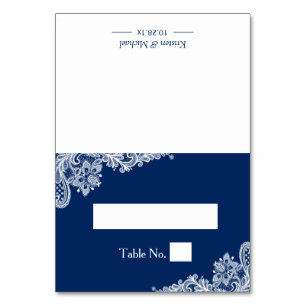 Tarjeta De Mesa Elegante Boda de canto blanco azul de la marina