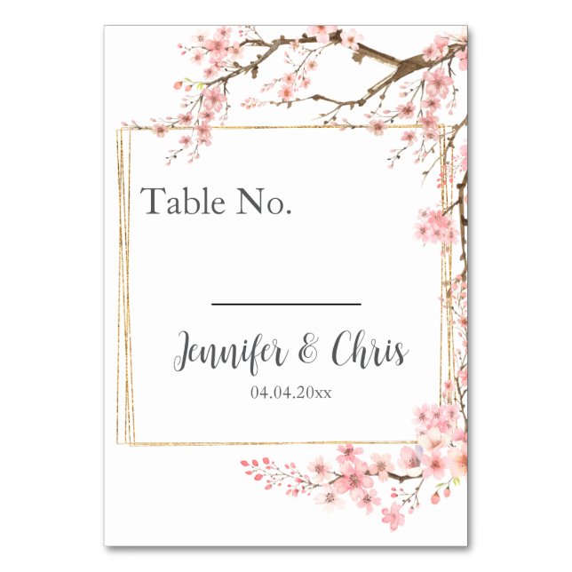 Tarjeta De Mesa Elegante Boda de cerezo en flor (Anverso)