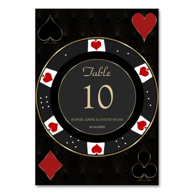 Tarjeta De Mesa Elegante Boda de Chip de Casino de Poker Gold (Anverso)