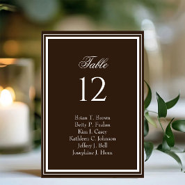 Tarjeta De Mesa Elegante Boda de Chocolate Marrón