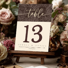 Tarjeta De Mesa Elegante Boda de chocolate Mocha Número de tabla d