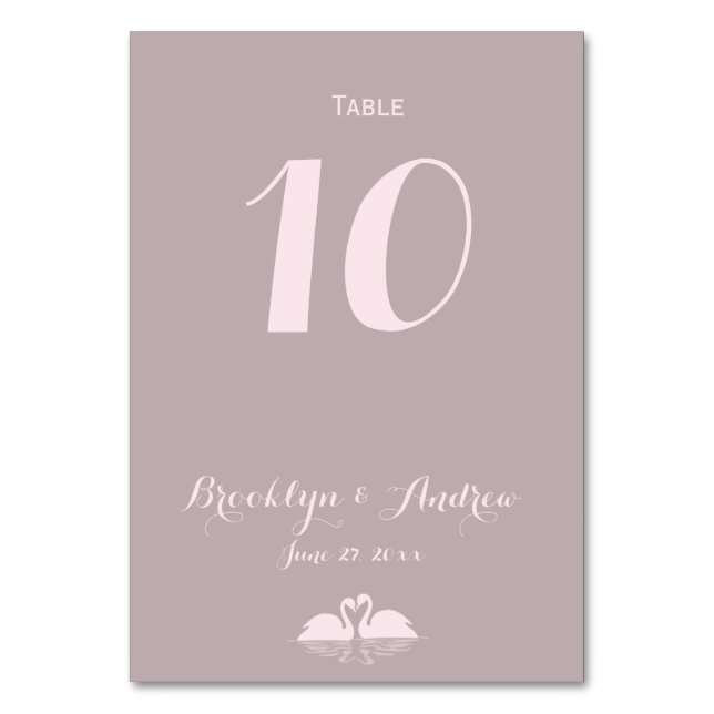Tarjeta De Mesa Elegante Boda de cisne rosa gris (Anverso)