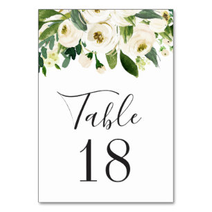Tarjeta De Mesa Elegante Boda de color blanco, floral y verde