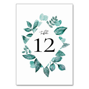 Tarjeta De Mesa Elegante Boda de color de agua verde Verde azulado