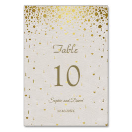 Tarjeta De Mesa Elegante Boda de Confetti de Oro de Cuero Blanco