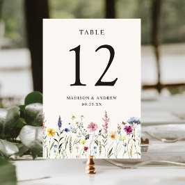Tarjeta De Mesa Elegante Boda de Crema de Flor Silvestre