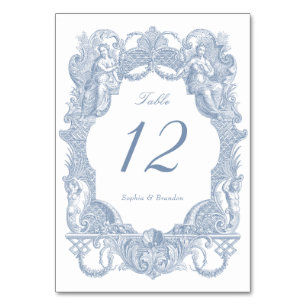 Tarjeta De Mesa Elegante Boda de cuadro de tela azul barroco vinta