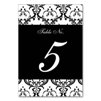 Tarjeta De Mesa Elegante Boda de Damasco Blanco Negro