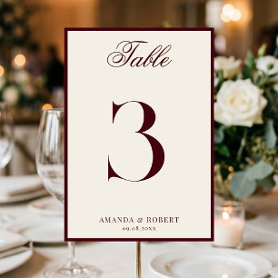 Tarjeta De Mesa Elegante Boda de Dinero Antiguo Burgundy