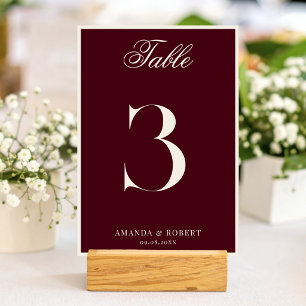 Tarjeta De Mesa Elegante Boda de Dinero Antiguo Burgundy