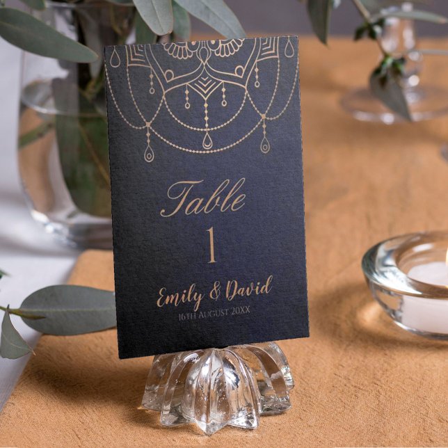 Tarjeta De Mesa Elegante Boda de diseño tradicional indio azul (Subido por el creador)