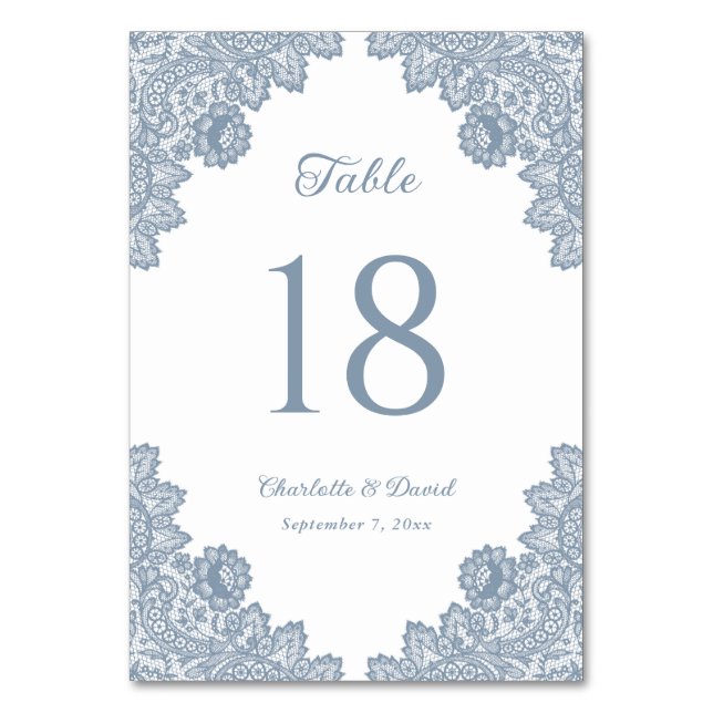 Tarjeta De Mesa Elegante Boda de encaje floral azul turquesa (Anverso)
