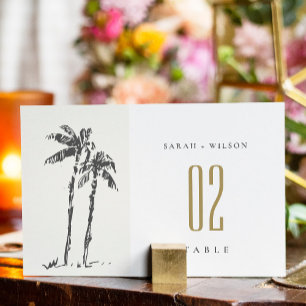 Tarjeta De Mesa Elegante Boda de esbozo de árbol de palmas tropica