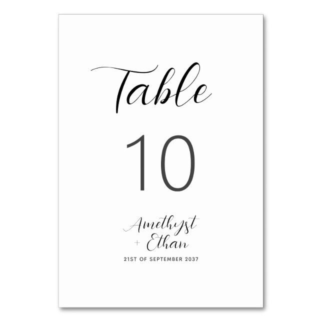 Tarjeta De Mesa Elegante Boda de escritura moderna (Anverso)