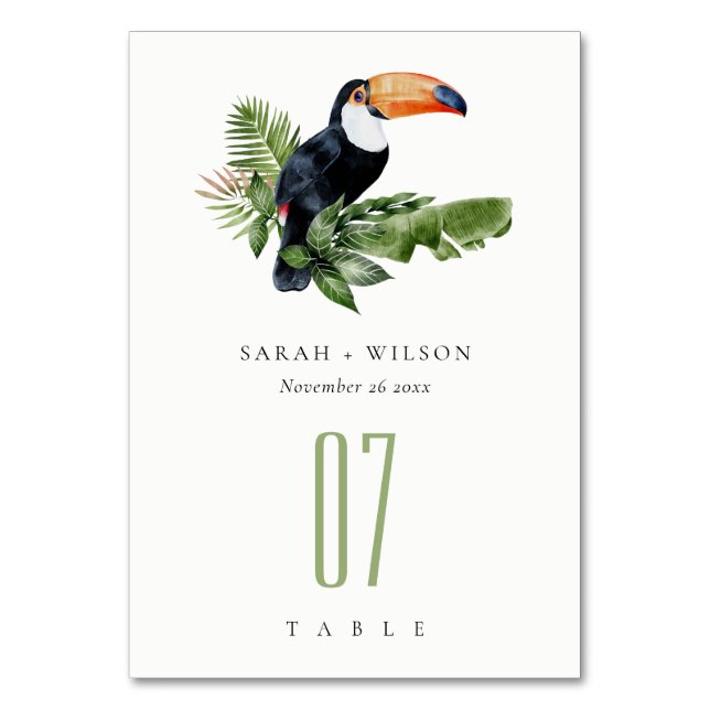Tarjeta De Mesa Elegante Boda de Fauna Tropical Tropical Toucan (Anverso)