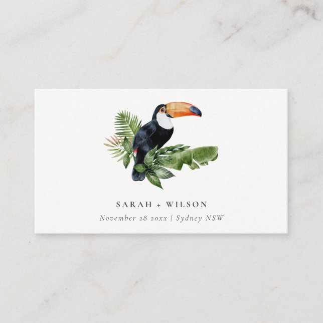 Tarjeta De Mesa Elegante Boda de Fauna Tropical Tropical Toucan (Anverso)