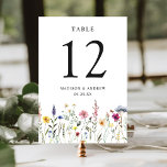 Tarjeta De Mesa Elegante Boda de Flor Silvestre<br><div class="desc">Elegantes tarjetas bodas florales con números de mesa con flores de acuarela y follaje en tonos rosa, amarillo, violeta, azul y verde que bordean el fondo del diseño. El diseño se repite en la parte posterior. Las rústicas tarjetas de mesa de boda de flores silvestres son perfectas para bodas de...</div>