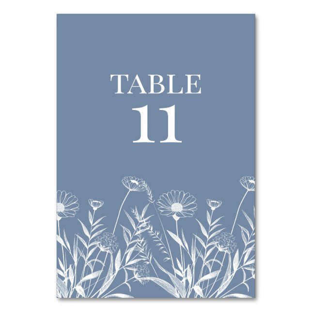 Tarjeta De Mesa Elegante Boda de Flor Silvestre Periwinkle (Reverso)