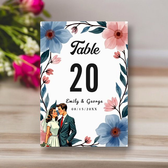 Tarjeta De Mesa Elegante Boda de Floral Romántica Pareja Acuarela (Subido por el creador)