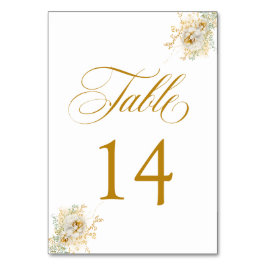 Tarjeta De Mesa Elegante Boda de flores con guión dorado número 14