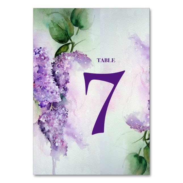 Tarjeta De Mesa Elegante Boda de Flores Lilac (Anverso)