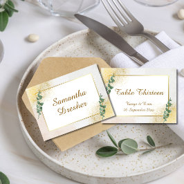 Tarjeta De Mesa Elegante Boda de Foto Verde y Dorado
