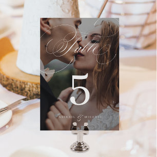 Tarjeta De Mesa Elegante boda de fotografía clásica de caligrafía