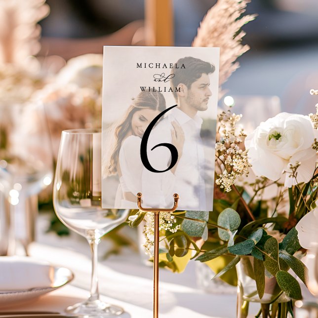 Tarjeta De Mesa Elegante Boda de fotografía de caligrafía moderna (Subido por el creador)