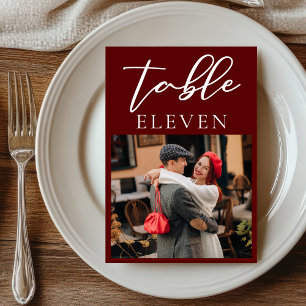 Tarjeta De Mesa Elegante Boda de fotografía de la pareja de Borgoñ