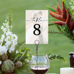 Tarjeta De Mesa Elegante Boda de fotografías moderno de escritura